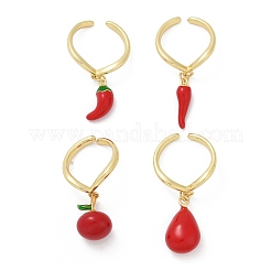 Brass Enamel Open Cuff Rings for Women&nbsp;RJEW-U057-04G