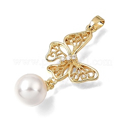 Brass Micro Pave Clear Cubic Zirconia with ABS Imitation Pearl Pendants&nbsp;CU-CBAA556-03C