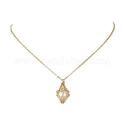Natural Freshwater Pearl Rhombus Pendant Brass Cable Chain Necklaces for Women&nbsp;NJEW-JN06512