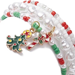 4Pcs 4 Style Glass Pearl & Seed Beaded Stretch Bracelets Set&nbsp;BJEW-JB09373