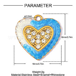 304 Stainless Steel with Deep Sky Blue Enamel & Crystal Rhinestone Pendants&nbsp;SA-OY003-71G