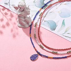 3Pcs 3 Style Glass Seed Imitation Pearl Beaded Necklaces Set&nbsp;NJEW-JN04013