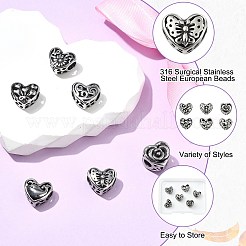 6Pcs 6 Styles 316 Surgical Stainless Steel European Beads&nbsp;STAS-CJ0002-69