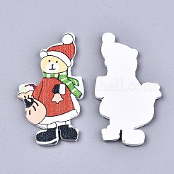 Christmas Theme Printed Natural Wood Cabochons&nbsp;WOOD-N008-003