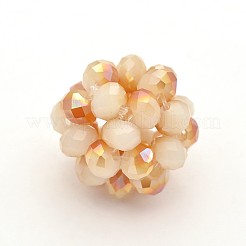 Electroplate Rondelle Imitation Jade Glass Crystal Round Woven Beads&nbsp;GLAA-A034-4mm-E