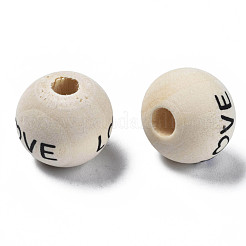 Printed Natural Wood European Beads&nbsp;WOOD-T019-43