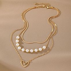 Heart Alloy & Plastic Imitation Pearl 3 Layer Necklaces for Women&nbsp;FS-WGA62EB-01