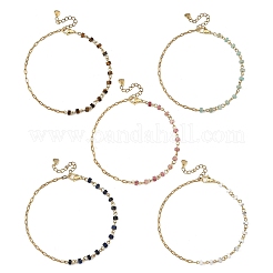 Natural Mixed Stone Disc Beaded Chain Anklets&nbsp;AJEW-AN00857