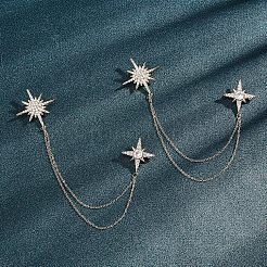 2Pcs Star with Tassel Chain Brooch Pin&nbsp;JEWB-NB0001-12