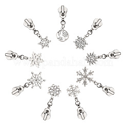 18Pcs 9 Styles Alloy Replacement Zipper Head with Snowflake Tibetan Style Alloy Pendants&nbsp;PALLOY-TAC0158