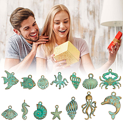 28Pcs 14 Styles Ocean Theme Tibetan Style Alloy Pendants&nbsp;FIND-SC0021-70