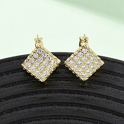 Brass Micro Pave Cubic Zirconia Rhombus Hoop Earrings&nbsp;EJEW-B153-09G