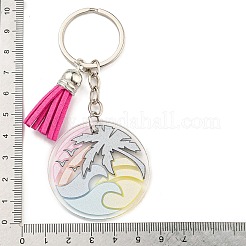 Acrylic Flat Round with Suede Tassel Pendant Keychain&nbsp;KEYC-G060-01E