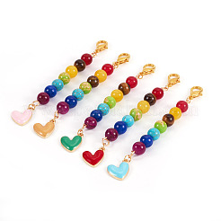 5Pcs 5 Colors Alloy Enamel Heart Pendant Decorations&nbsp;HJEW-TA0001-27
