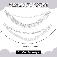 4Pcs 2 Styles Plastic Pearl & Iron Paperclip Chains Boot Strap Chains&nbsp;HJEW-PH02102-02