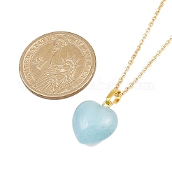 Natural Aquamarine Heart Pendant 304 Stainless Steel Cable Chain Necklaces for Women&nbsp;NJEW-JN05457-01