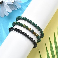 3Pcs 3 Style Natural African Turquoise(Jasper) & Black Agate Round Beaded Stretch Bracelets Set&nbsp;PW23030764297