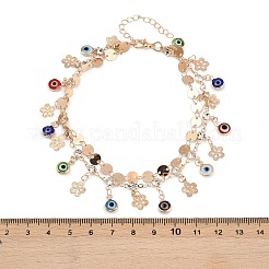 Alloy Crystal Rhinestone Disc Resin Evil Eye Tassel Double Layer Anklets for Women&nbsp;LS-AJEW-A069-02G