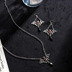 Plastic Bat with Teardrop Pendant Necklace & Dangle Earrings&nbsp;SJEW-G081-01AS