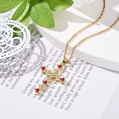 Fuchsia Cubic Zirconia Cross Pendant Necklace&nbsp;NJEW-JN04084