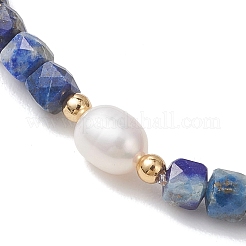 Natural Lapis Lazuli Cube Beads Stretch Bracelets for Women&nbsp;BJEW-JB13179-03
