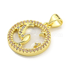 Brass Micro Pave Clear Cubic Zirconia Pendants&nbsp;KK-K354-04G-12