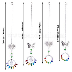 4Pcs 4 Style Butterfly & Heart Crystals Chandelier Suncatchers Prisms Chakra Hanging Pendant&nbsp;AJEW-CF0001-17