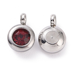 Trendy Original Color 304 Stainless Steel Grade A Rhinestone Flat Round Charm Pendants&nbsp;RB-M030-06F