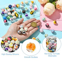 50Pcs Printed Round Silicone Focal Beads&nbsp;SIL-CJ0002-34