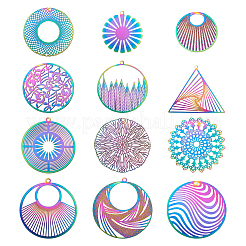 48Pcs 12 Styles Ion Plating(IP) 201 Stainless Steel Filigree Pendants&nbsp;STAS-BY0001-08