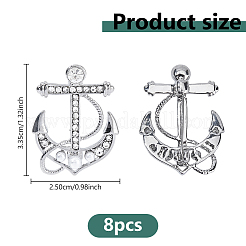 8Pcs Anchor Alloy Rhinestone Lapel Pins for Backpack Clothes&nbsp;JEWB-DC0006-46B