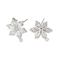 Flower Brass Micro Pave Clear Cubic Zirconia Stud Earring Findings&nbsp;KK-F921-09P