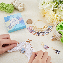 16Pcs 8 Style Cat Shape Alloy Enamel Pendant Locking Stitch Markers&nbsp;HJEW-SC00034