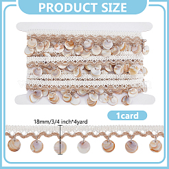 4 Yards Cotton Thread & Linen & Shell Beaded Trim Ribbon&nbsp;OCOR-DR0001-24A