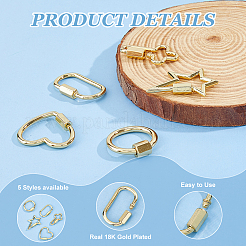 5Pcs 5 Styles Brass Screw Carabiner Lock Charms&nbsp;KK-HS0015-15