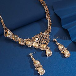 Teardrop Alloy Rhinestone Bib Necklaces & Stud Earring Sets for Women&nbsp;FS-WG2AA93-02