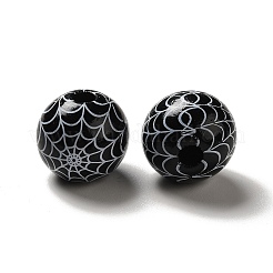 Halloween Printed Spider Webs Colored Wood European Beads&nbsp;WOOD-K007-04C