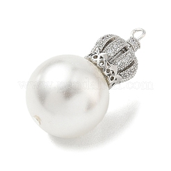 Brass Micro Pave Clear Cubic Zirconia and Creamy White Imitation Pearl Pendants&nbsp;KK-A300-13B-P