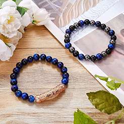 2Pcs 2 Style Dyed & Heated Natural Tiger Eye & Gemstone Stretch Bracelets Set&nbsp;BJEW-SW00090