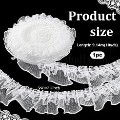 Double Layer Polyester Organza Pleated Lace Trim Ribbons&nbsp;SRIB-WH0011-292A