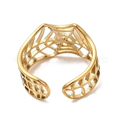 Ion Plating(IP) 304 Stainless Steel Hollow Spider Web Open Cuff Ring for Women&nbsp;RJEW-M149-25G