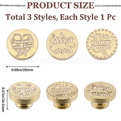 3Pcs 3 Styles Golden Plated Wax Seal Brass Stamp Head&nbsp;AJEW-CP0007-52A