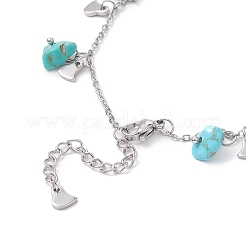 Synthetic Turquoise Chips & Heart Charms Anklet&nbsp;AJEW-AN00512-01