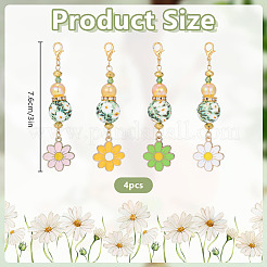 4Pcs Flower Glass Seed & Alloy & Enamel Pendant Decorations&nbsp;HJEW-DR00311