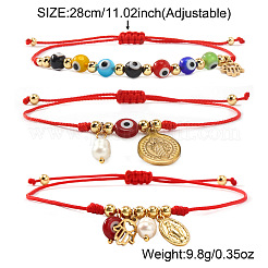 3Pcs Brass & 304 Stainless Steel Virgin Mary Charm Bracelets&nbsp;BA3044-1