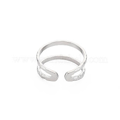 Non-Tarnish 304 Stainless Steel Double Line Open Cuff Ring for Women&nbsp;X-RJEW-S405-200P