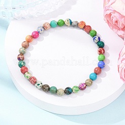 Natural Imperial Jasper Round Beaded Stretch Bracelets for Men Women&nbsp;BJEW-JB12570-01