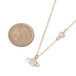 Planet Brass Cubic Zirconia Pendant Necklace&nbsp;NJEW-JN04936
