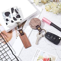 6Pcs 2 Style Imitation Leather & Walnut Wood Keychain&nbsp;KEYC-NB0001-47