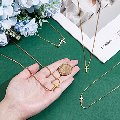4Pcs 4 Styles Brass & 304 Stainless Steel Sideways Cross Box Chain Necklaces for Women&nbsp;NJEW-UN0001-67